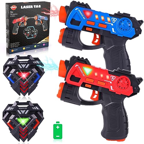 VATOS Laser Tag Guns Set, 2 Pack Mini Laser Tag Infrarrojo para Niños con Insignias,Juego Laser Tag 2 Jugadores Interior Exterior,Actividad de Grupo Juguete para Niños Edad 4 5 6 7 Niños
