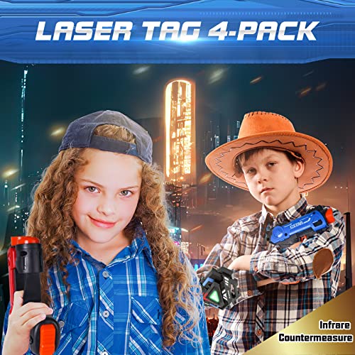 VATOS Mini Laser Tag Guns Set, Infrarrojo con Insignias 4 Pack,Juego para 4 Jugadores Interior Exterior,Actividad de Grupo Juguete para Niños Edad 4 5 6 7