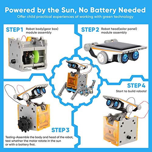 VEPOWER Juguetes Robots para Niños,12 en 1 Stem Kit de Montaje Robótico Accionamiento Dual Solar y de Batería,Kits de Experimentos de Bricolaje para 8 a 13 Años(190 Piezas)