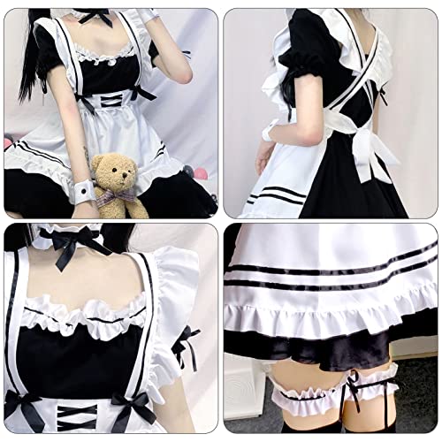 Vestido de Maid Cosplay, Maid Dress Anime French Maid Delantal Fancy Dress Set, Disfraz de Sirvienta Clásica en Blanco y Negro, para Disfraces, Carnavales y Juegos de Rol, Talla S