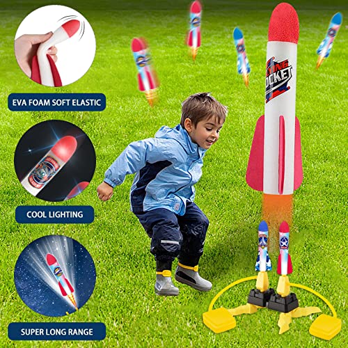VIPNAJI Nueva versión Cohete Juguete, con 6 LED Cohetes de Espuma,Lanzador de Cohetes para niños,Juegos Jardin Juguete Cohete de Aire,Juguete al Aire Libre,Regalo para niños a Partir de 3 años