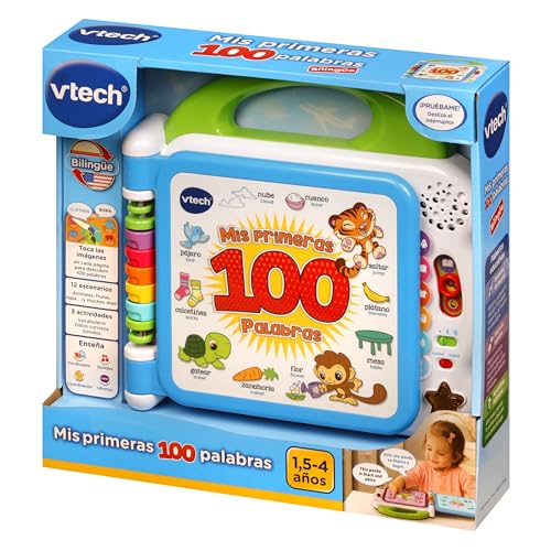 VTech - Mis primeras 100 palabras Bilingüe, Libro educativo interactivo ESPAÑOL-INGLÉS, Juguete para niños +1.5 años, Versión ESP