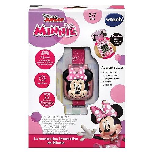VTech - Reloj de juego interactivo de Minnie, reloj digital para niños, juguete de Minnie - Edades 3-7 - Contenido en Frances