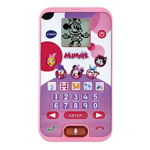 VTech - Teléfono educativo de Minnie Mouse, Juguete interactivo Disney para niños +3 años, 6 actividades que enseñan a contar, sumas y restas, figuras, Versión ESP