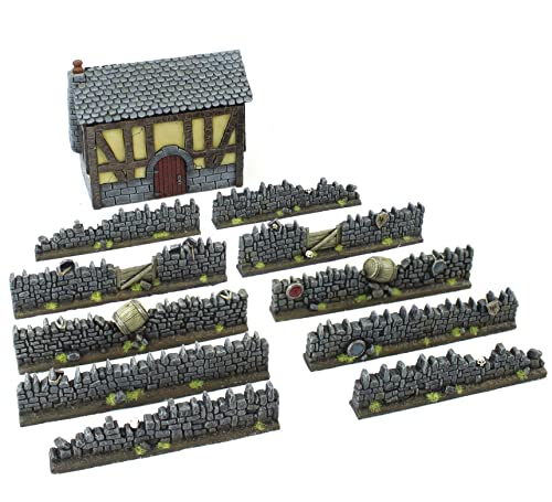 War World Gaming Muros Fantasy de Resina con Detalles Especiales y Posada – Wargames Juego Diorama Valla Escenografía Modelismo Miniatura Maqueta Modelo Seguimiento Envío