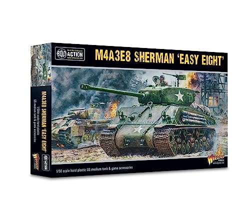 Warlord Games M4A3E8 Sherman Easy Eight - Tanque de escala de plástico de 1:56/28 mm para acción de pernos, miniaturas altamente detalladas de la Segunda Guerra Mundial para juegos de guerra de mesa
