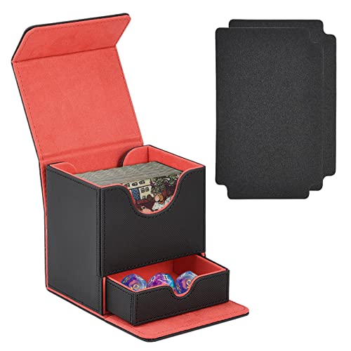 Weigudoc Caja de Cartas para 100+ MTG TCG YGO Cartas, Deck Box Compatible con Cartas PTCG, Magnetic Flip Box, Premium Protector de Cartas(Negro Rojo)