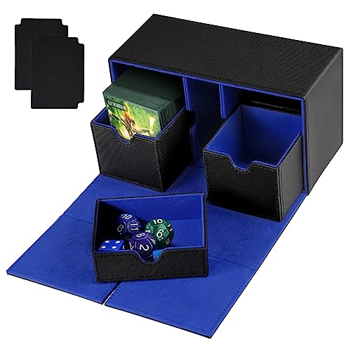 Weigudoc Deck Box para Magic The Gathering Cards, Trading Card Box para Más de 200 Tarjetas, con Compartimento para Dados 2 Divisores, Compatible con MTG TCG Commander PTCG(Blue)