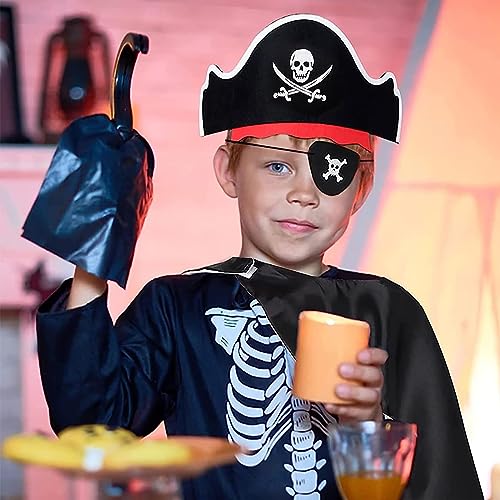 Wekuw 12 Piezas Sombrero y Parche de Pirata Sombrero Pirata Niño Gorro Pirata Infantil Accesorios Pirata Niño Adecuado para Fiestas Navideñas, Fiestas Temáticas Piratas, Jugar al Capitán Jack Sparrow
