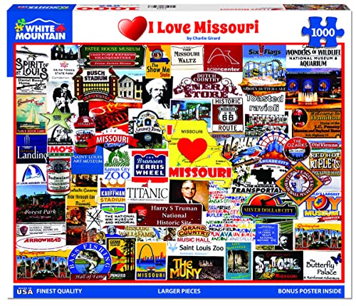 White Mountain - I Love Missouri Puzzle, 1000 piezas, Gateway Arch, Kansas City Zoo