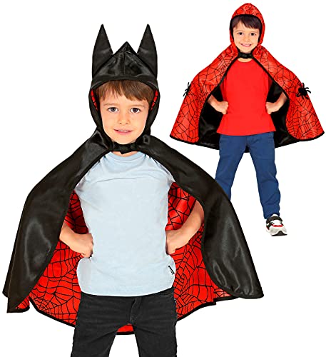 Widmann 10666 - Capa reversible con capucha para niños, araña en red o murciélago, fiesta temática, carnaval, Halloween