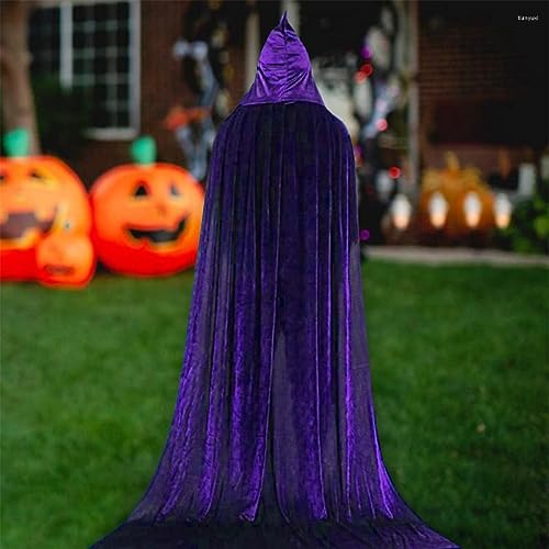 Winwild Capa de Terciopelo con Capucha de Disfraces de Vampiro Señoras Caballeros Adulto para Carnaval Halloween Cosplay Costume(Purple,190cm)