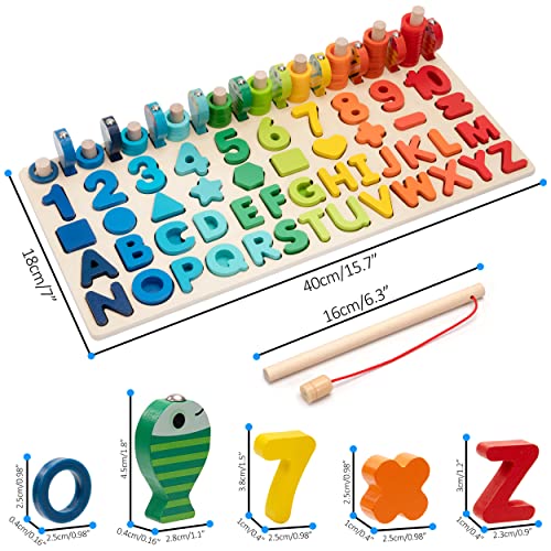 Wisplye Juguete Puzzle de Madera Montessori, Niños Educativos Juguetes Clasificación de Juegos Aprender los Números y Las Letras Reconocer Las Formas y Colores para Bebes 3+ años