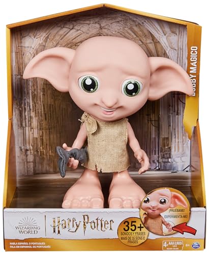 Wizarding World , Harry Potter, muñeco elfo interactivo mágico Dobby de 21,6 cm con calcetín y más de 35 sonidos y frases, juguetes para niñas de 6 años en adelante (Spin Master 6069166)