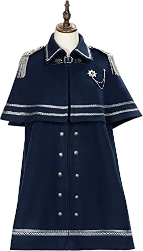 WKNBEU Mujeres Militar Capa Lolita Cabo Blue Plus Tamaño Top Kawaii Ropa Vestido gótico Anime Cosplay Disfraz A-3XL