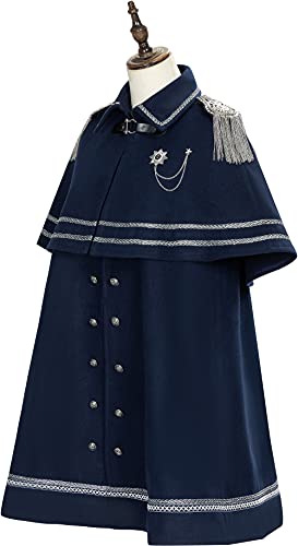 WKNBEU Mujeres Militar Capa Lolita Cabo Blue Plus Tamaño Top Kawaii Ropa Vestido gótico Anime Cosplay Disfraz A-3XL