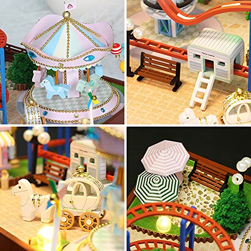 WonDerfulC Juego de Atracciones 3D ensamblado Puzzle Casa de Juguetes Miniatura de Madera Casa de Muñecas Kit Caja de Música Regalo Creativo para Navidad Cumpleaños (Posavasos)