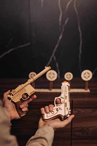 Wood Trick Wooden Toy Guns Set with Targets Shooting Range, Pistol Toy Guns for Kids Set - 3D Wooden Puzzle for Adults and Teens