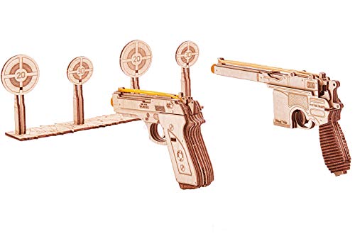 Wood Trick Wooden Toy Guns Set with Targets Shooting Range, Pistol Toy Guns for Kids Set - 3D Wooden Puzzle for Adults and Teens