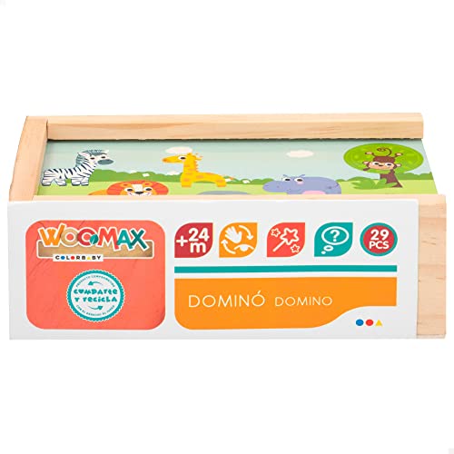 WOOMAX 46461 - Dominó infantil animalitos de la selva - Juguetes educativos niños - Incluye 30 piezas fabricado en madera natural y sostenible - Juegos de mesa