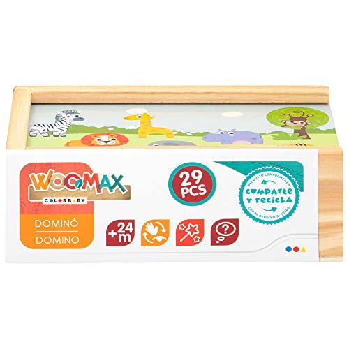 WOOMAX 46461 - Dominó infantil animalitos de la selva - Juguetes educativos niños - Incluye 30 piezas fabricado en madera natural y sostenible - Juegos de mesa