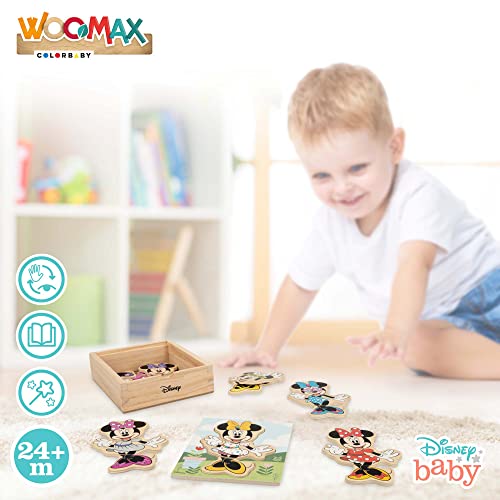 WOOMAX 48724 - Puzzle Minnie Mouse, Puzzle infantil, Juguetes Minnie Mouse, Puzzle Minnie Mouse 3 años, Juguetes de madera, 19 piezas, vestidos de Minnie Mouse, Disney, +3 años