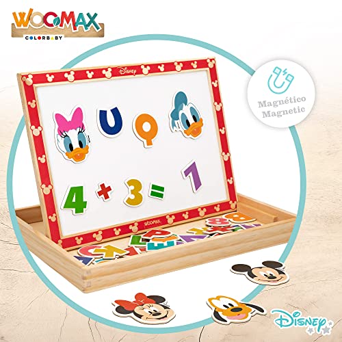 WOOMAX 48736 - Pizarra magnética de madera 2 en 1 de Disney, Pizarras reversibles para niños, Mickey Mouse, Juguete educativo, Magic board, Dibujo infantil, A partir de 4 años, Regalos infantiles