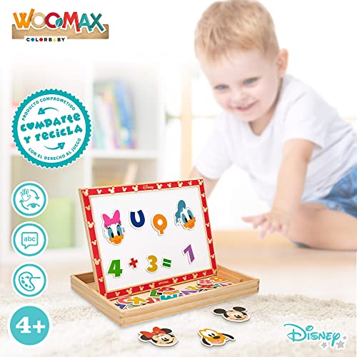 WOOMAX 48736 - Pizarra magnética de madera 2 en 1 de Disney, Pizarras reversibles para niños, Mickey Mouse, Juguete educativo, Magic board, Dibujo infantil, A partir de 4 años, Regalos infantiles