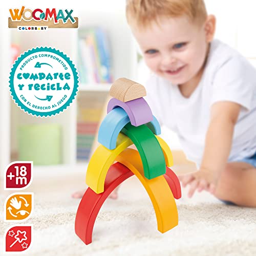 WOOMAX Arcoíris de Madera Infantil, Juguete de Construcción, Madera Natural, 6 Piezas, Juguetes Montessori, 49306