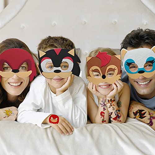 wopin 6 máscaras sónicas + 2 Hojas de Tatuajes temporales Impermeables sónicos, Suministros de Recuerdo de Fiesta con temática, máscaras de Disfraces de Personaje de Dibujos Animados