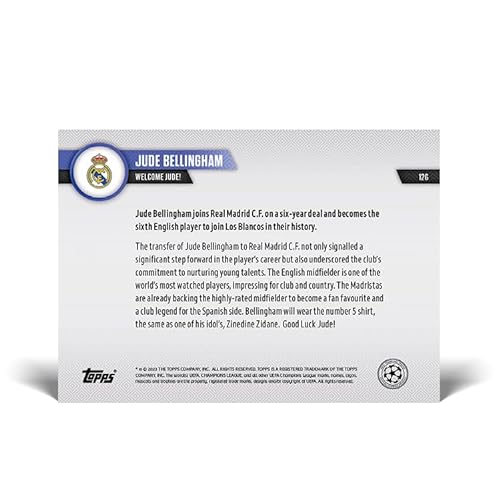 World Trading Cards - Cromos Futbol Raw - Cartas de Futbol - Colección Topps & Panini - Toploader y Penny Card Sleeve - Tarjeta Edicion Limitada 2023 (05 - Jude Bellingham - Presentación R. Madrid)
