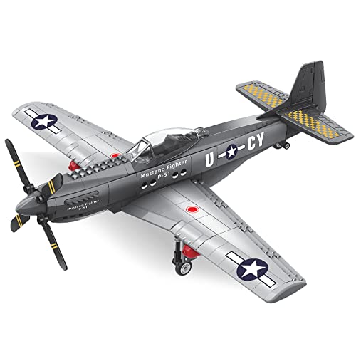 WW2 P-51 Mustang Fighter Plane - Juego de bloques de construcción de 258 piezas - Juguete de avión para niños mayores de 10 años y adultos - Compatible con todos los ladrillos de construcción