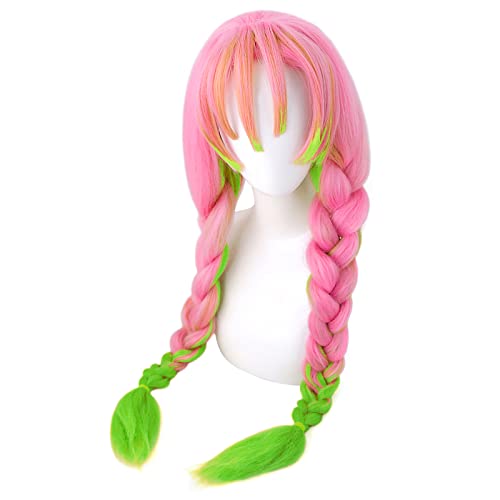 wxypreey Anime Kanroji Mitsuri pelucas personajes verde y rosa Lolita Anime Cosplay pelucas + gorra de peluca