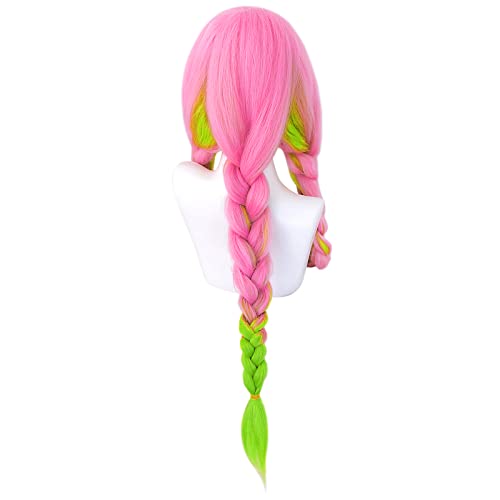 wxypreey Anime Kanroji Mitsuri pelucas personajes verde y rosa Lolita Anime Cosplay pelucas + gorra de peluca