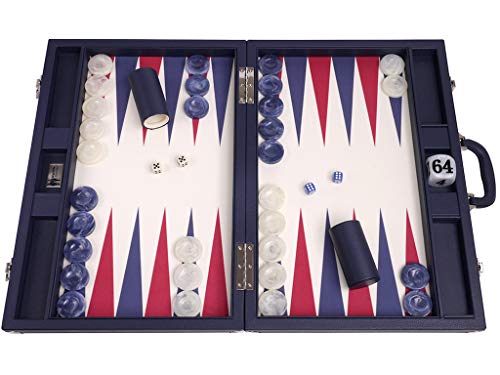 Wycliffe Brothers Juego de Backgammon de Torneo de 53,3 cm - Estuche azul con Campo de Vainilla - Edición Masters