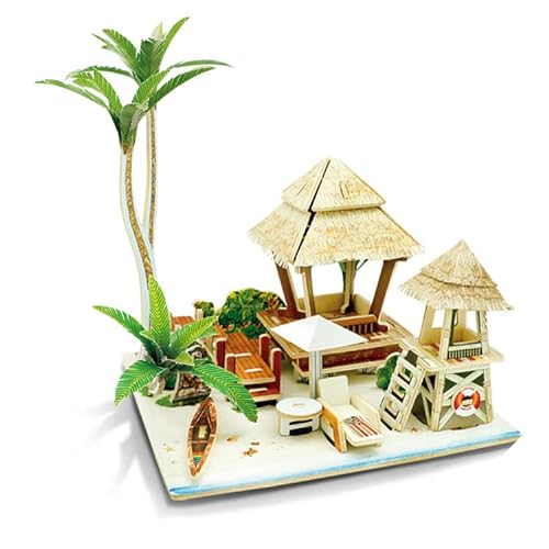 XENITE DIY Cottage Building - Rompecabezas estéreo 3D de Madera Regalo Creativo Juego de Tres Piezas Contiene Island Resort Hotel y Old Street Shop