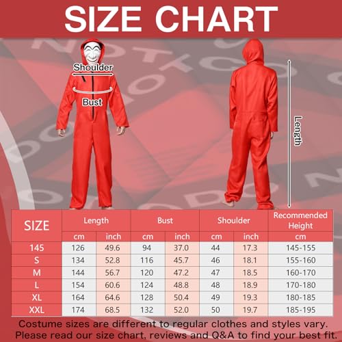 Xinqin 2 Pcs Kit de Disfraz de Rojo, Traje de Cosplay para Carnaval Navidad Halloween Ropa y Máscara (L)