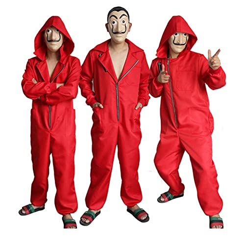 Xinqin 2 Pcs Kit de Disfraz de Rojo, Traje de Cosplay para Carnaval Navidad Halloween Ropa y Máscara (L)