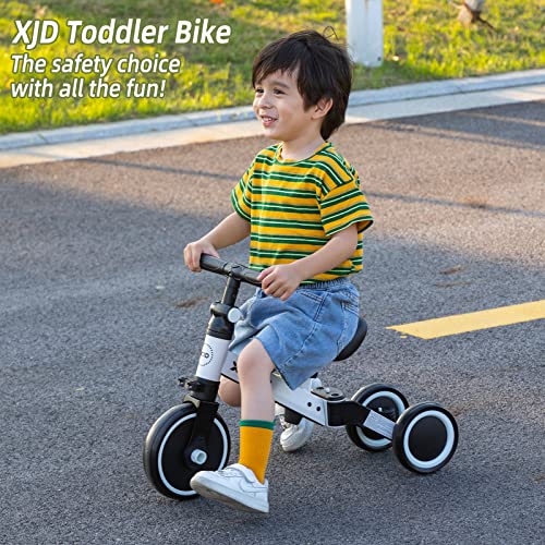 XJD 3 en 1 Triciclo para Niños de 10 a 36 Meses Bicicletas sin Pedales para Bebés con Ajustable Asiento Manillar y Desmontables Pedales 1 Año Regalo de cumpleaños (5 en 1 - Actualización, Blanco-1)