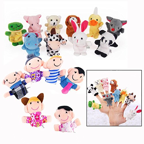 Xrten 16Pcs Marionetas de Dedo Animales y Familiares, Marionetas de Mano Baby Story Time Props, Juguetes Pequeños de Mano Interesante para Niños Regalo de Cumpleaños