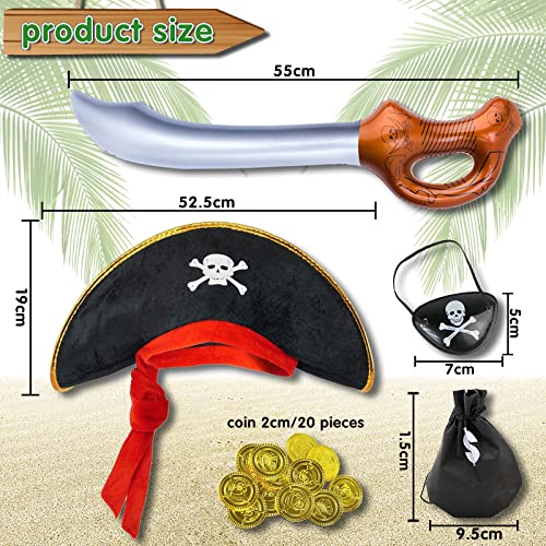 YISKY Pirata con Accesorios, Disfraz Pirata Niño, Sombrero de Pirata + Telescopio + parche en el ojo + Pirata Espadas + Monedero, para Halloween Carnaval Cumpleaños Mascarada Fiesta Costume