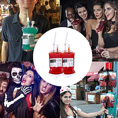 YongHang 10 Piezas Halloween Bolsa de Sangre para Beber con Clips Tipo de Sangre Pegatina Y Jeringa Cosplay Vampiro Zombie Fiesta Enfermera Prop Decoración de Disfraces