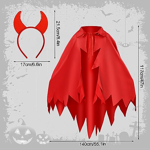Zecouk Disfraz Diablo, Capa Vampiro Roja Capa de Halloween 109cm Disfraz de Vampiro - 1 Capa, 1 Diadema para Niño Adulto Disfraz de Halloween Fiesta Temática Mascarada