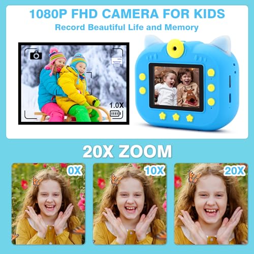 zerotop Camara Fotos Infantil Instantanea Cámara de Fotos para Niños con Pantalla 2,4" Cámaras Digitales con Papel de Impresión y Tarjeta SD de 32GB grabadora de vídeo HD 1080P Regalos Juguetes