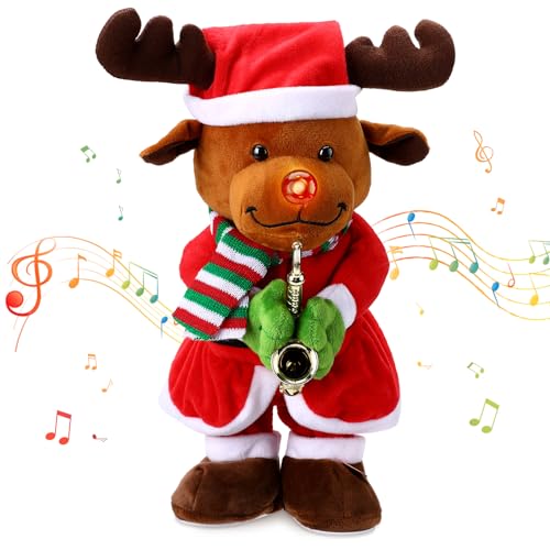 zerotop Electric Singing Dancing Christmas Plush Toy con Música Grabación y Luces Muñeco de Peluche Bailando Juguete De Peluche Eléctricos de Peluche Adornos de Navidad Decoración Regalos
