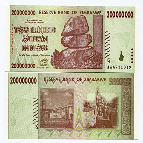 Zimbabwe Nota bancaria de 200 millones de dólares 2008 No circulada por el Banco de Reserva de Zimbabwe