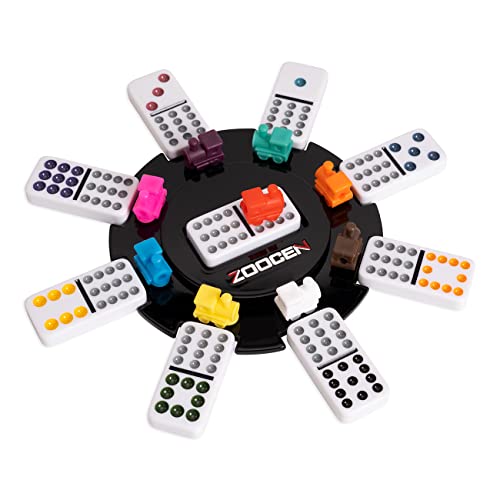 ZOOCEN Juego de dominó doble de 12 puntos de colores con caja de madera, 91 fichas y 9 trenes, marcador, centro de juego acrílico