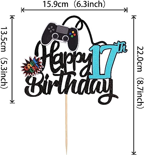 1 pieza 17th videojuego decoración para tartas con purpurina cumpleaños decoración para juegos Happy Birthday pastel decoración tema pastel decoración para niños cumpleaños infantiles juego temático