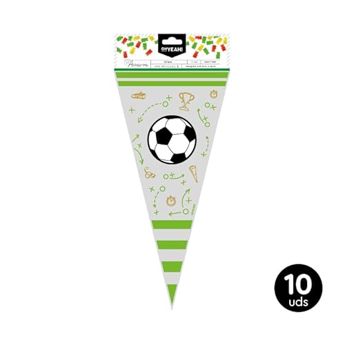 10 Unidades - Bolsa de Chuches con temática de Fútbol de 18 x 37 cm - Bolsa chuches, fiesta cumpleaños, bolsa y cajas chuches.