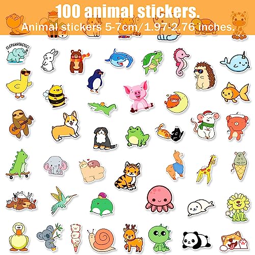 100 hojas pegatinas de Animales Estampado de Animales de dibujos Animados Pegatinas de Vinilo para Niños Adolescentes y Adultos Ideal para Fiestas Viajes y uso diario
